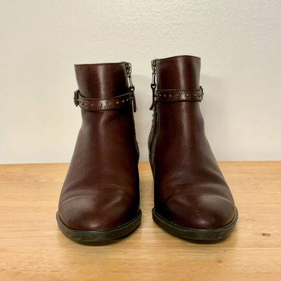 Lauren Ralph Lauren "Shaw" Chocolate Brown Leather Ankle Boots with Studs size 6 - Picture 3 of 10